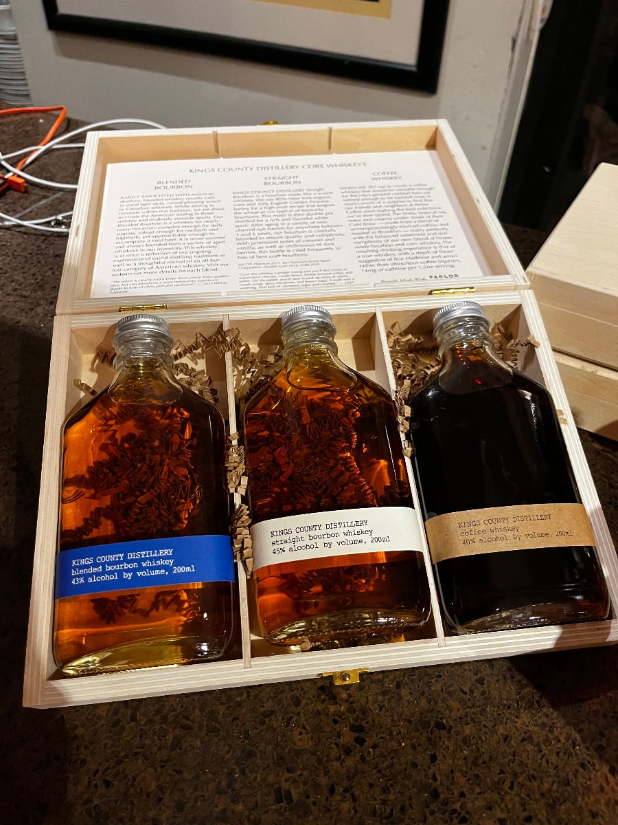 King's County Distillery "Core" Gift Set 3 200ml bottles in a wooden box NV Brooklyn